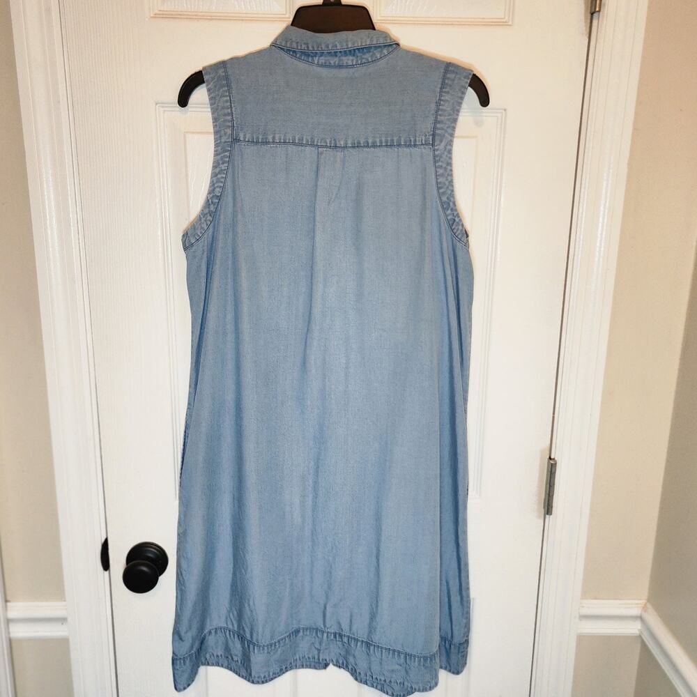 J. Jill Denim Medium Blue Relaxed Casual Sleeveless Button-Up Dress Pockets - Picture 3 of 8